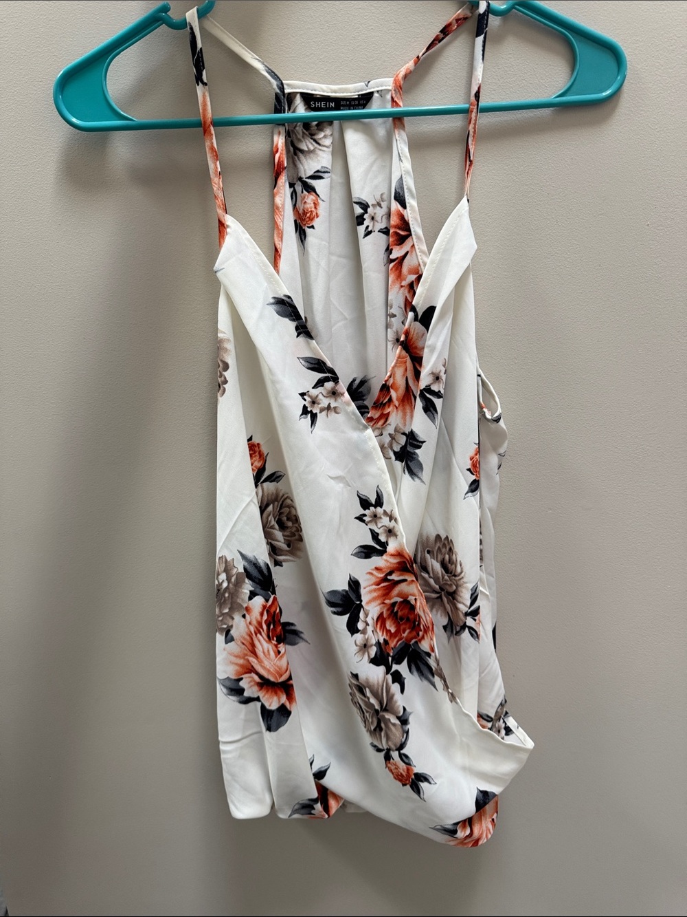 SHEIN White Floral Wrap-Front Spaghetti Strap Cami